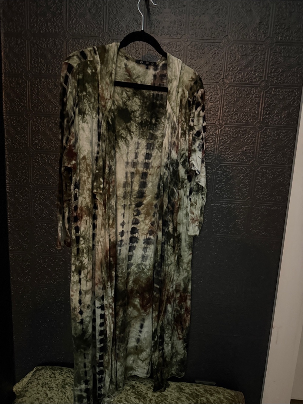 Tie-Dye Open Front Duster Jacket - Olive Multi